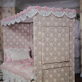 Load image into Gallery viewer, French Upholstered Canopy Daybed with Lace & Pink Silk Artisan Signed
