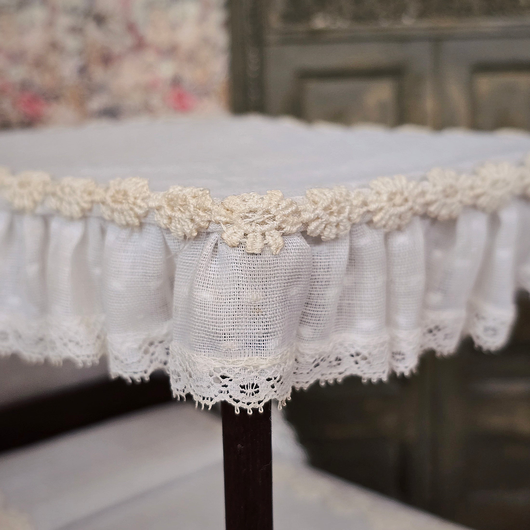 Victorian Dressed White Lace Canopy Bed in Dark Mahogany 1:12 Scale