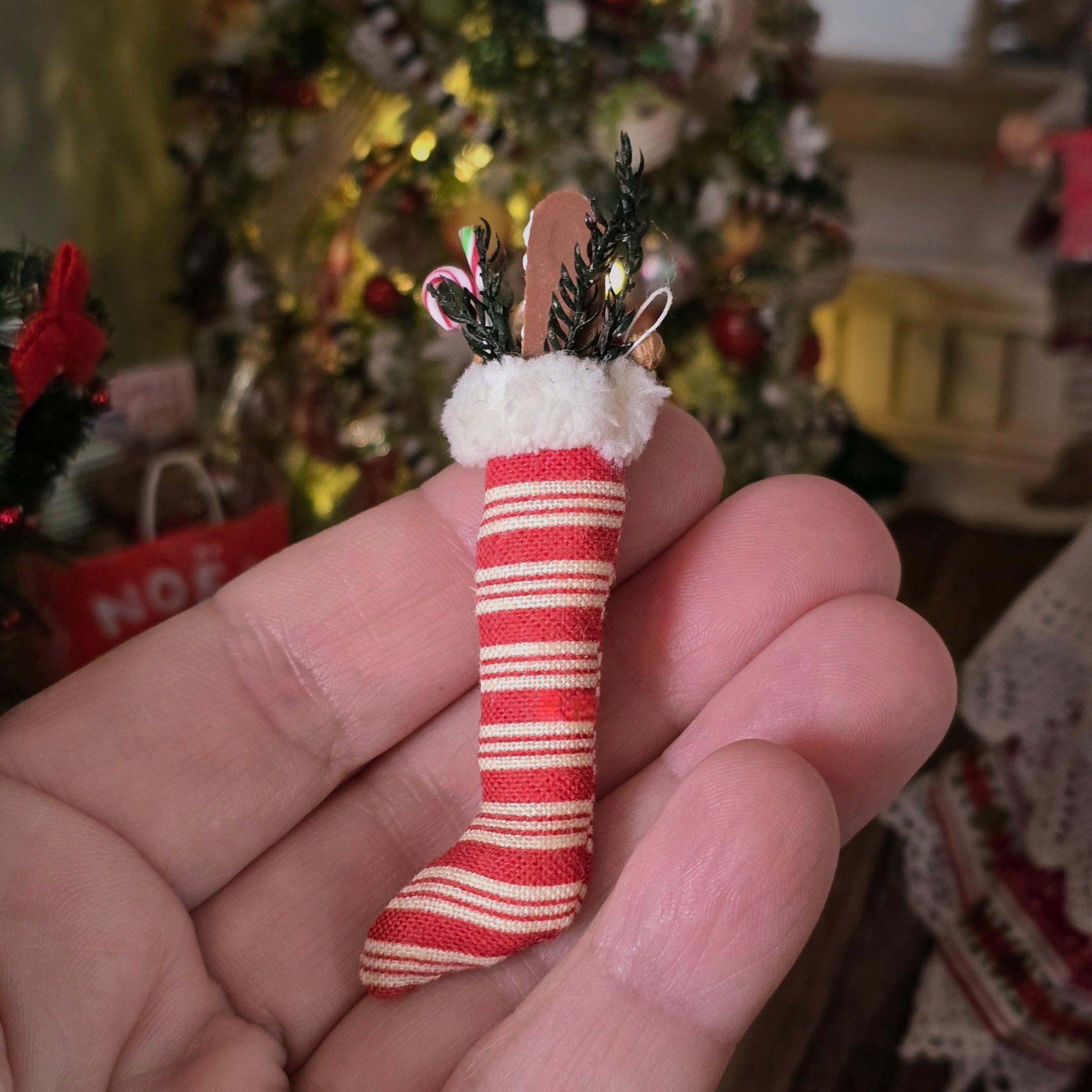 back view of miniature dollhouse stocking