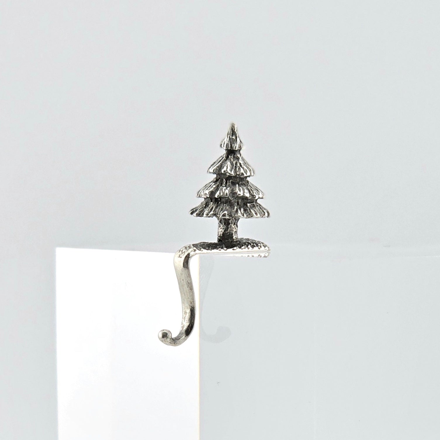 Sterling miniature dollhouse signed tree-shaped Christmas stocking holder 