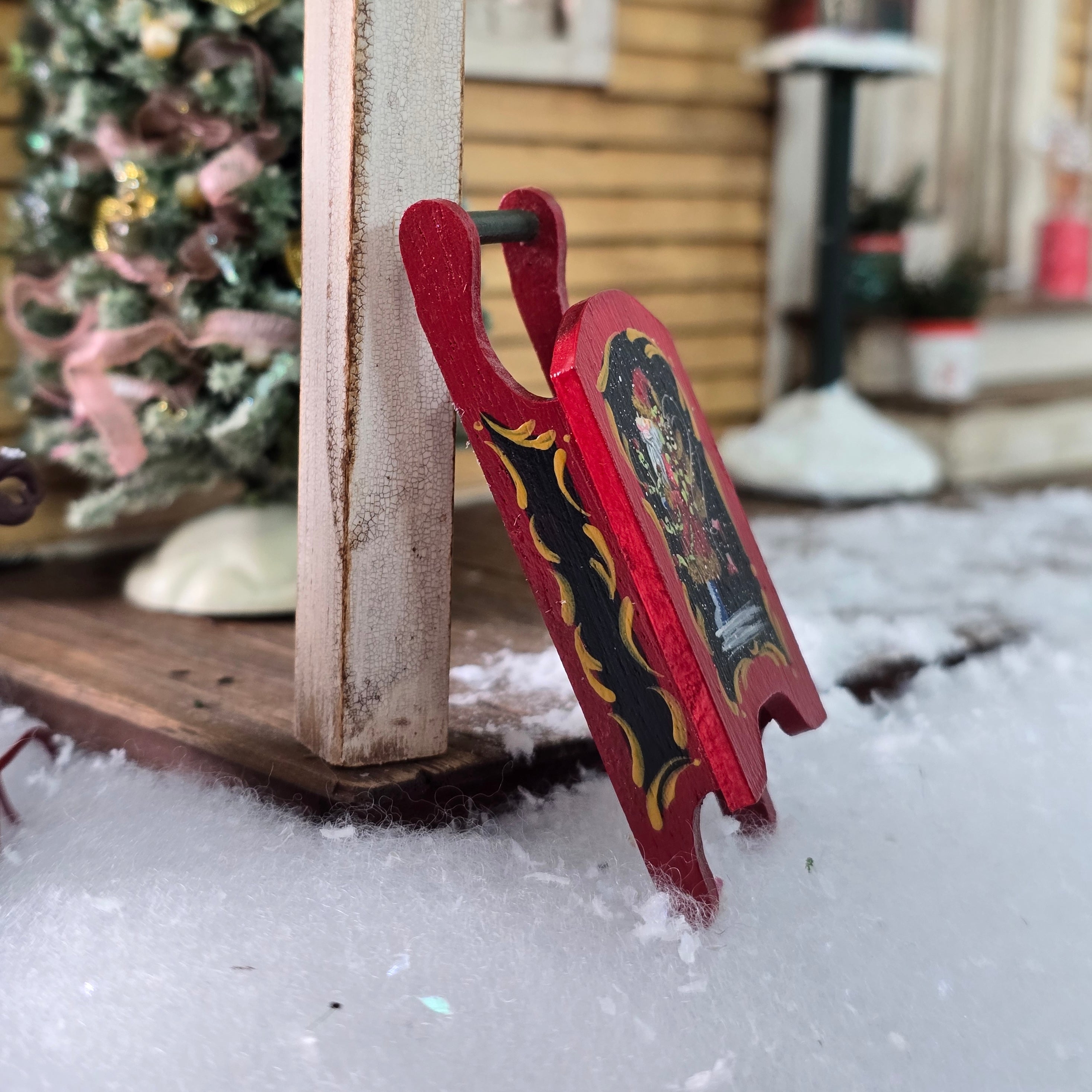 Side view of Miniature Christmas Sled – Hand-Painted by Pam Scott