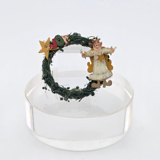 Dollhouse Miniature Wooden Angel Wreath, white background