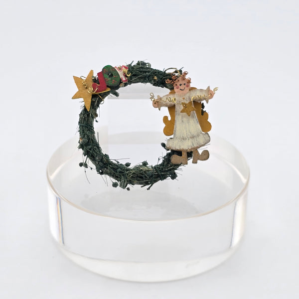 Dollhouse Miniature Wooden Angel Wreath, white background
