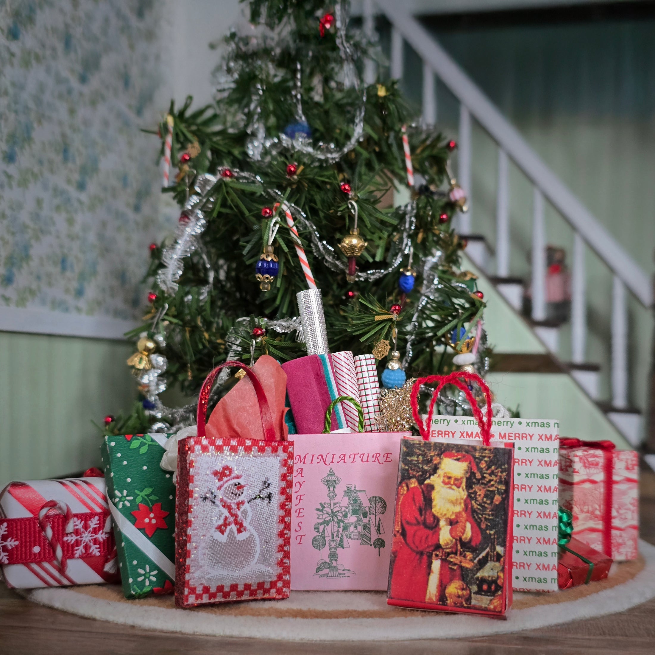 dollhouse miniature Christmas gift bags