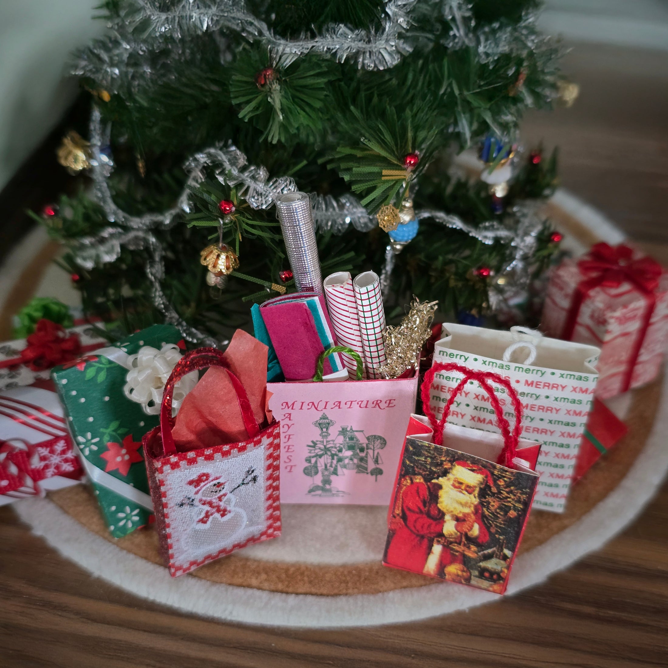 dollhouse miniature Christmas gift bags