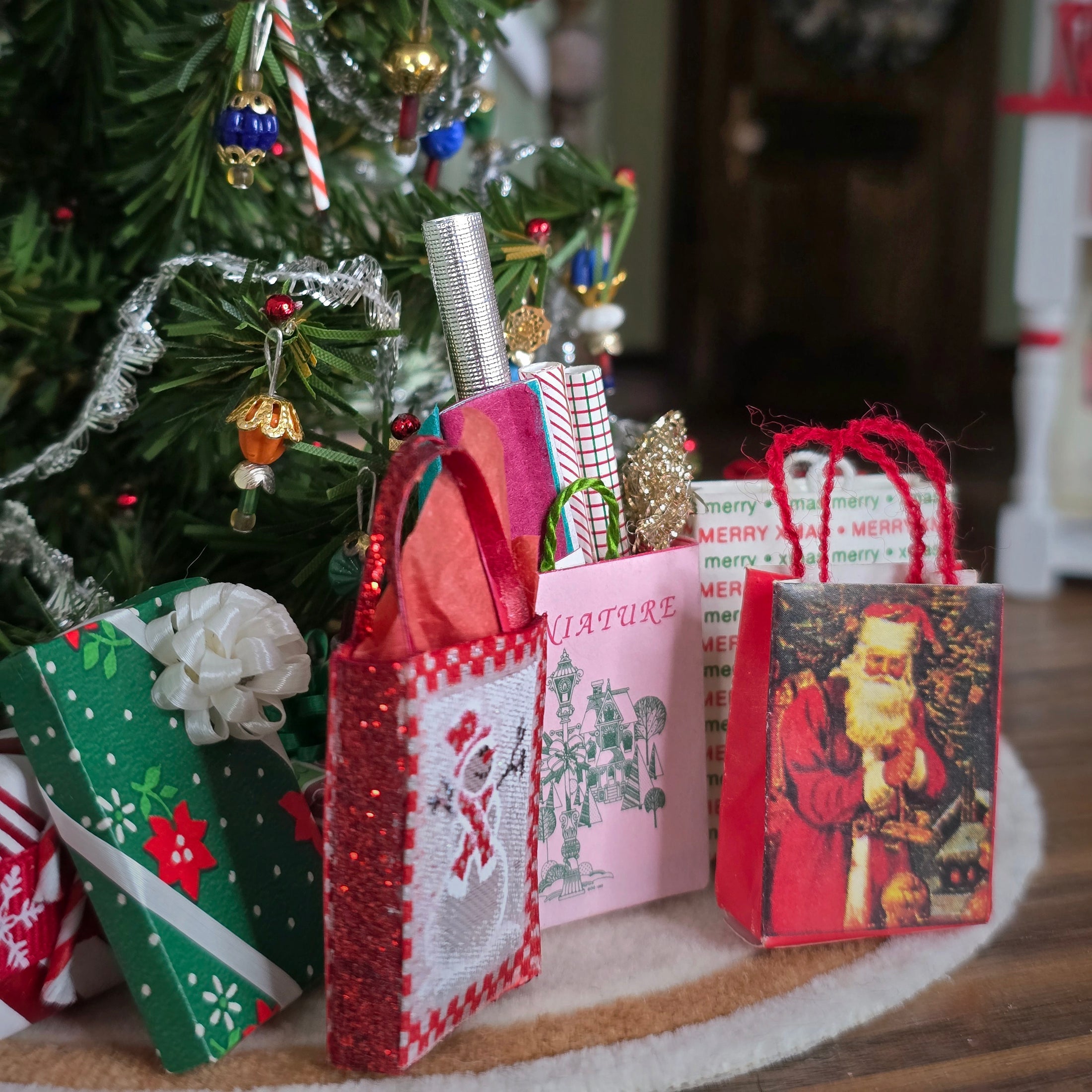 dollhouse miniature Christmas gift bags