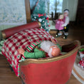 Load image into Gallery viewer, top view of Sleeping miniature dollhouse santa in bed
