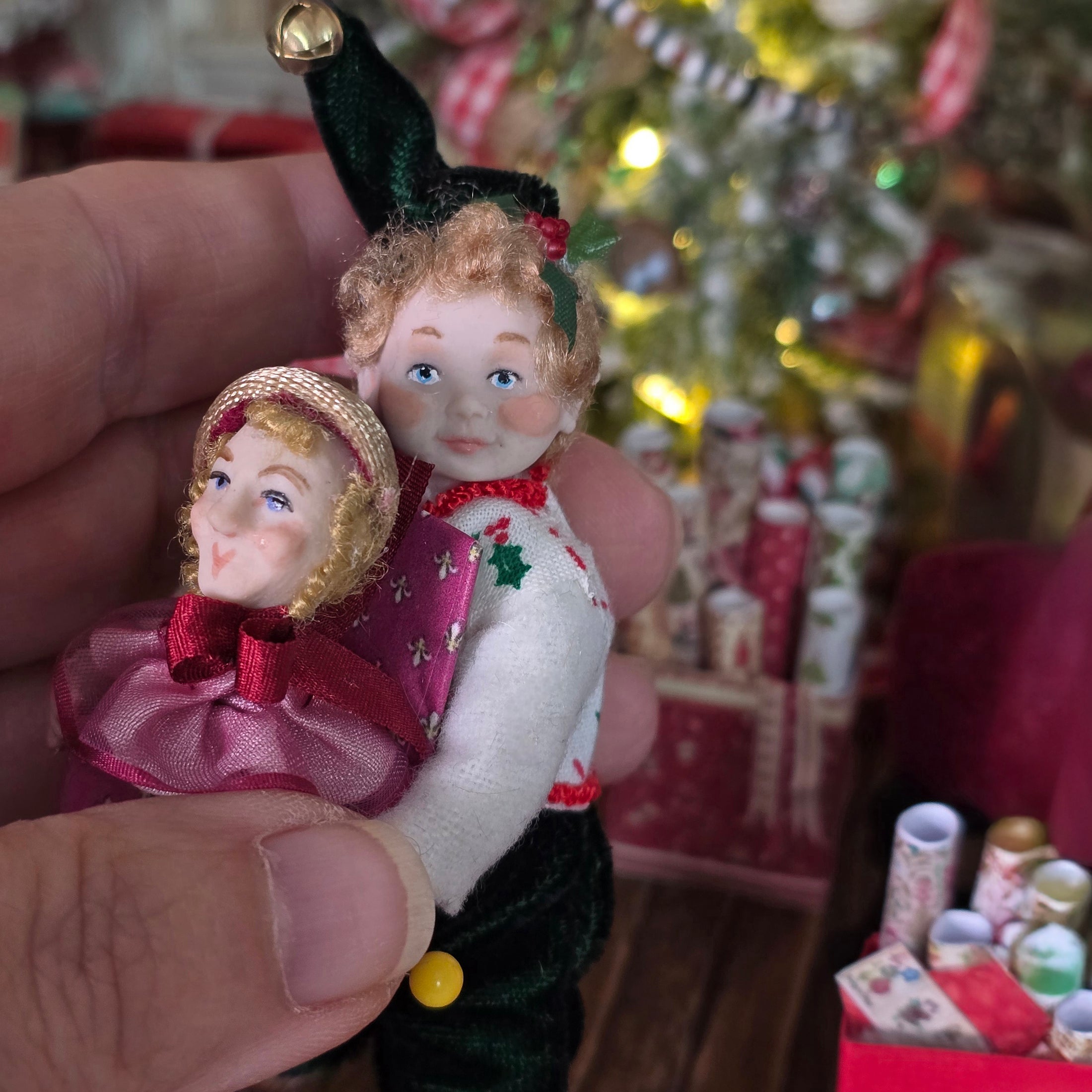 close-up shot of Elf boy doll carrying jack-in-the-box toy