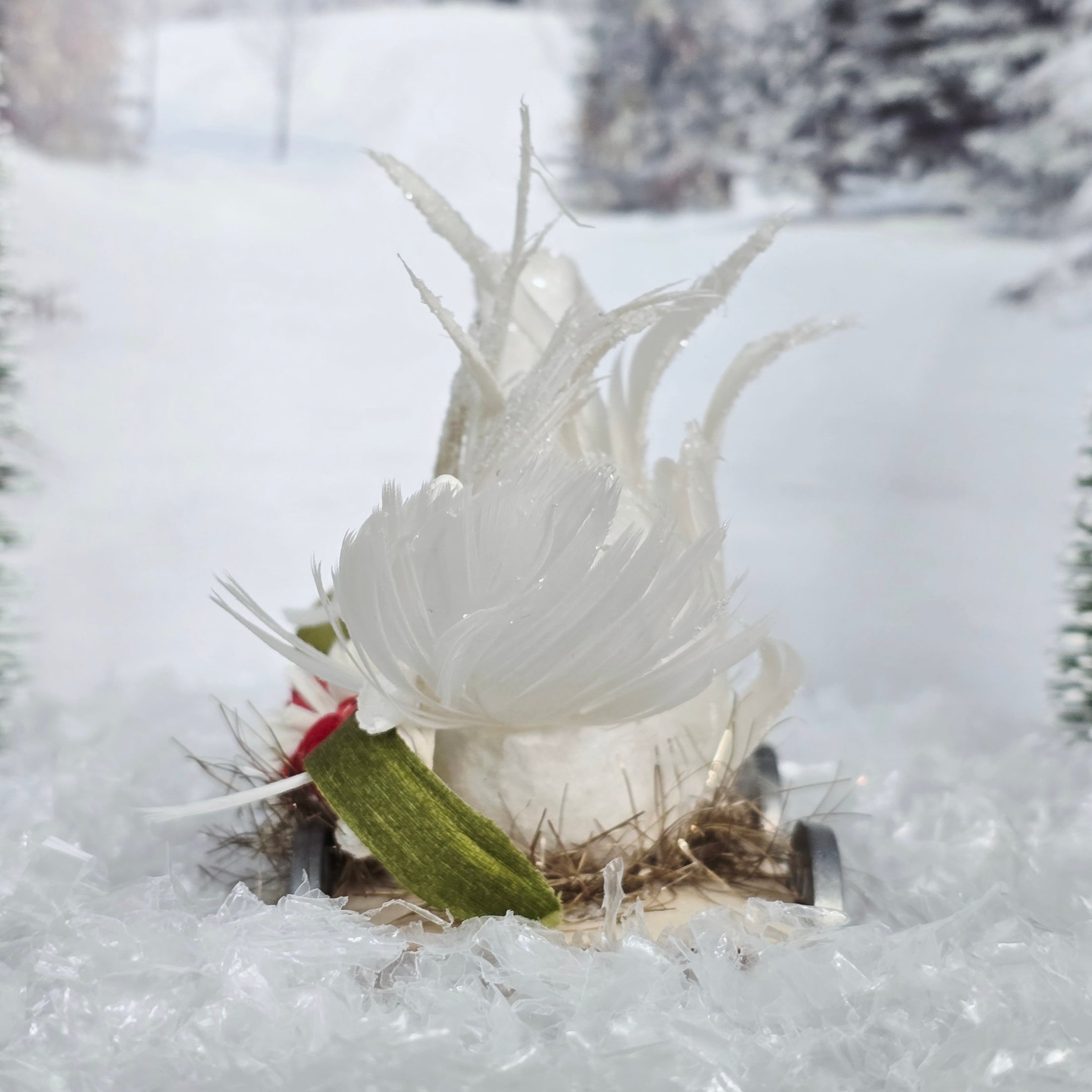 Spun Cotton Swan Pull Cart – OOAK Holiday Miniature by Wendy Addison 1:12 Scale