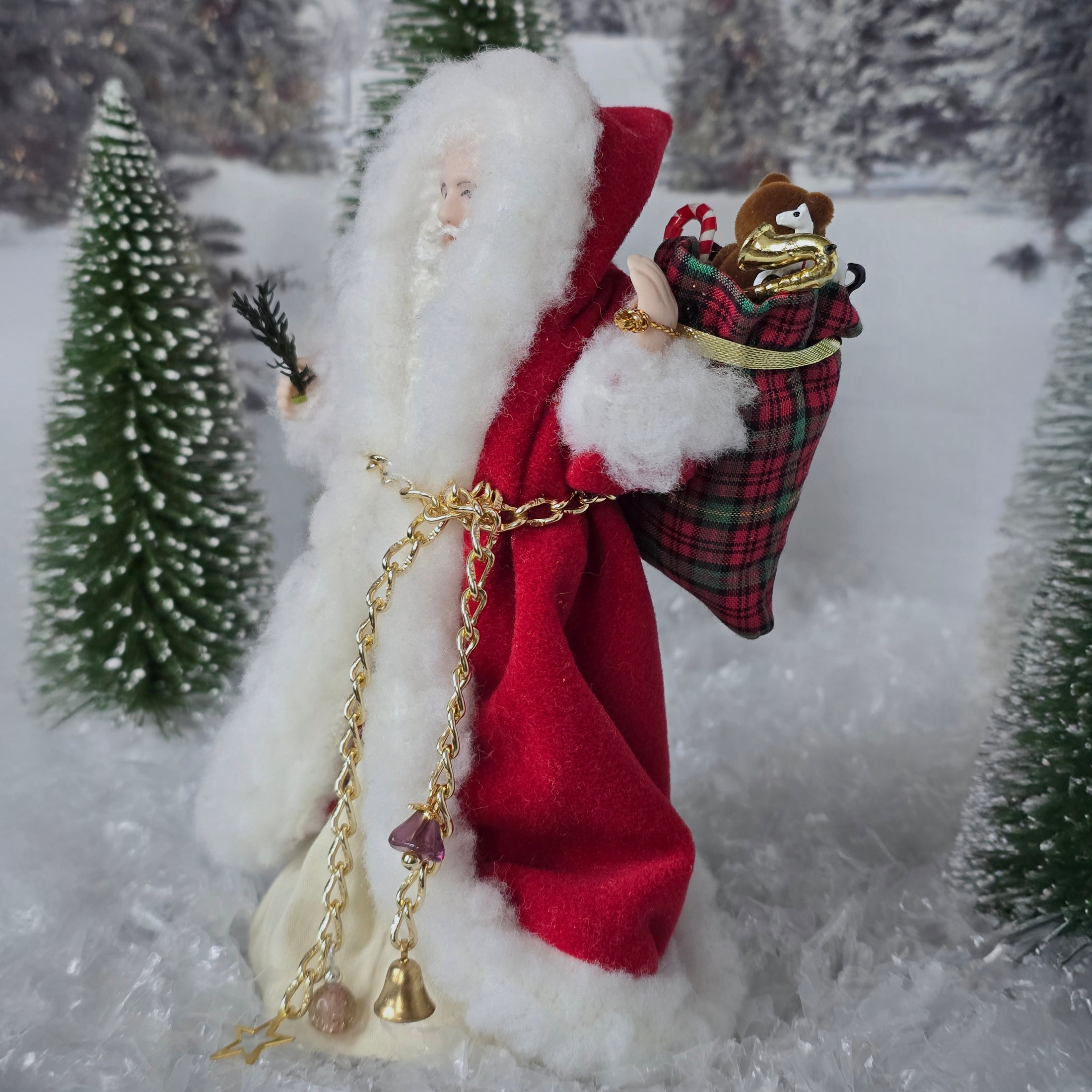 Porcelain Santa Claus Doll with Toys — Handcrafted 1:12 Scale Miniature in Velvet Robe