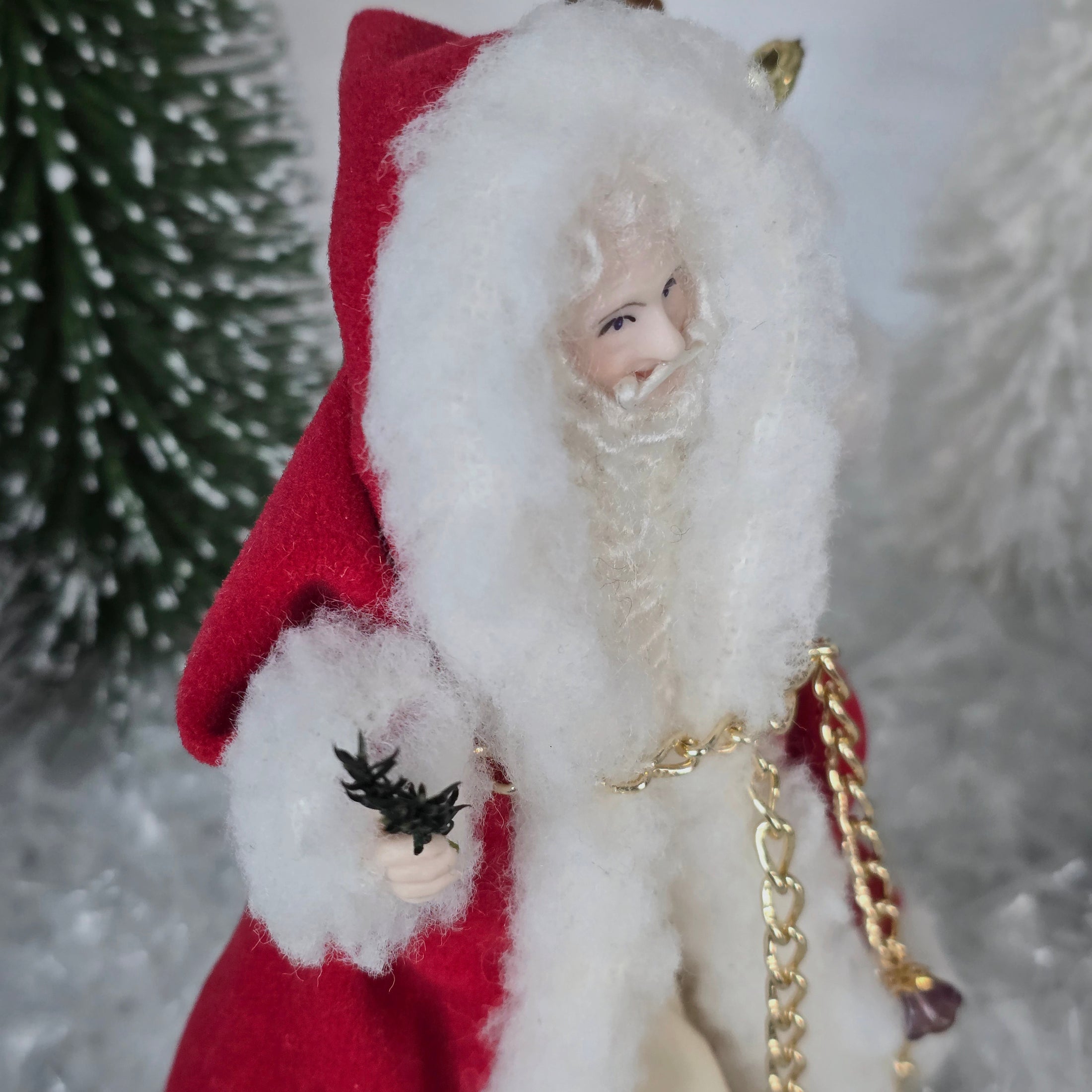 Porcelain Santa Claus Doll with Toys — Handcrafted 1:12 Scale Miniature in Velvet Robe