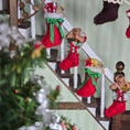 Load image into Gallery viewer, Red Christmas Stocking with Lace Cuff, Red Bow & Teddy Bear (Candy Cane Left Paw)
