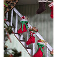 Load image into Gallery viewer, Red Christmas Stocking with Lace Cuff, Red Bow & Teddy Bear (Candy Cane Left Paw)
