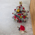Load image into Gallery viewer, Decorated Christmas tree and surprised snowman, in 1:12 miniature dollhouse scale. Vintage. Top view.
