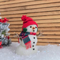Load image into Gallery viewer, Detail view of tiny, surprised snowman, in 1:12 miniature dollhouse scale. Vintage.
