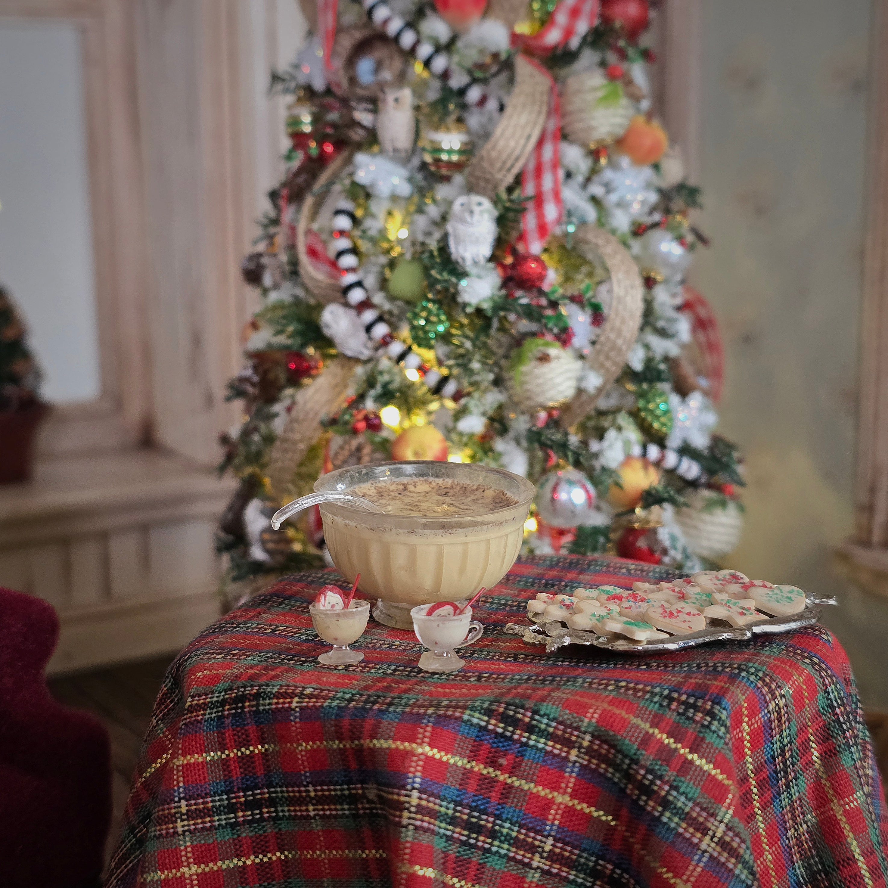 Eggnog Punch Bowl Set with Cookie Tray on table