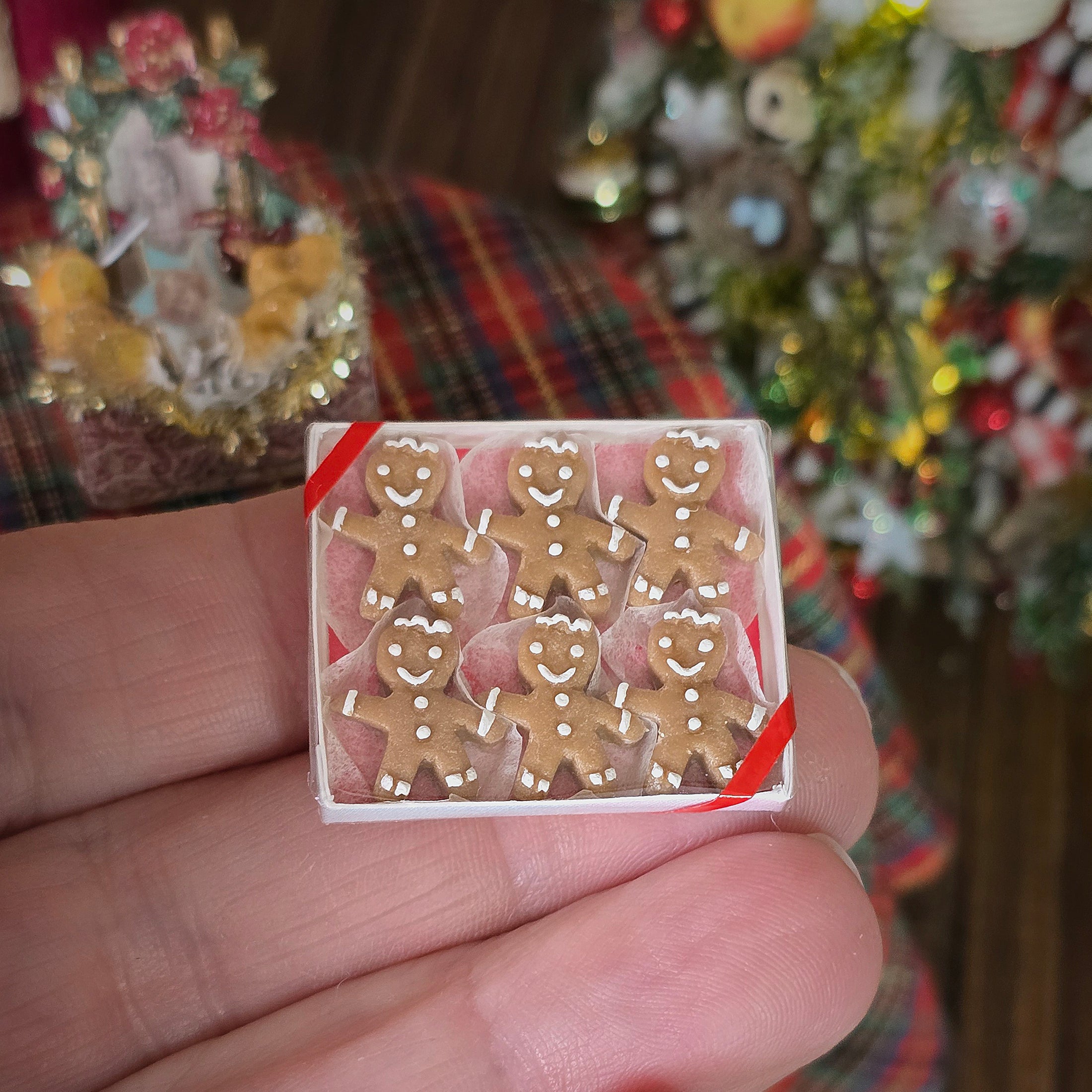 Vintage OOAK Gingerbread Men Cookie Box & French Christmas Cookie Gift Box 1:12 Artisan Holiday Dollhouse Sweets