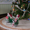 Load image into Gallery viewer, Two Christmas-themed Annalee style mice figurines in front of a decorated tree.
