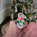Load image into Gallery viewer, Small decorative figure of a mouse in a festive outfit held in a hand
