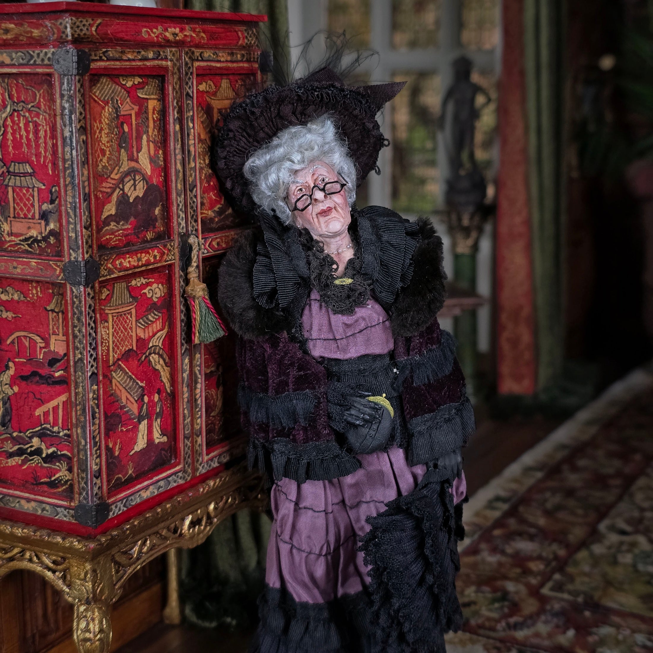 RESERVED FOR RICK: Marcia Backstrom OOAK Victorian Widow Mourning Old Woman Dollhouse Doll