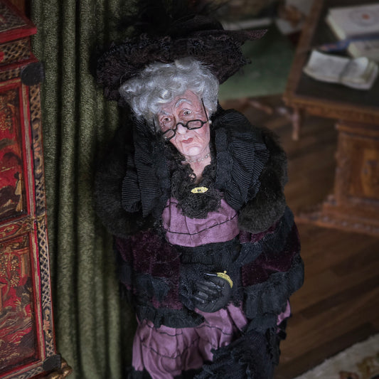 RESERVED FOR RICK: Marcia Backstrom OOAK Victorian Widow Mourning Old Woman Dollhouse Doll