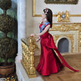 Load image into Gallery viewer, Elegant Royal Porcelain Dollhouse Dark Haired Lady in Red Silk Gown with Garnet Jewelry
