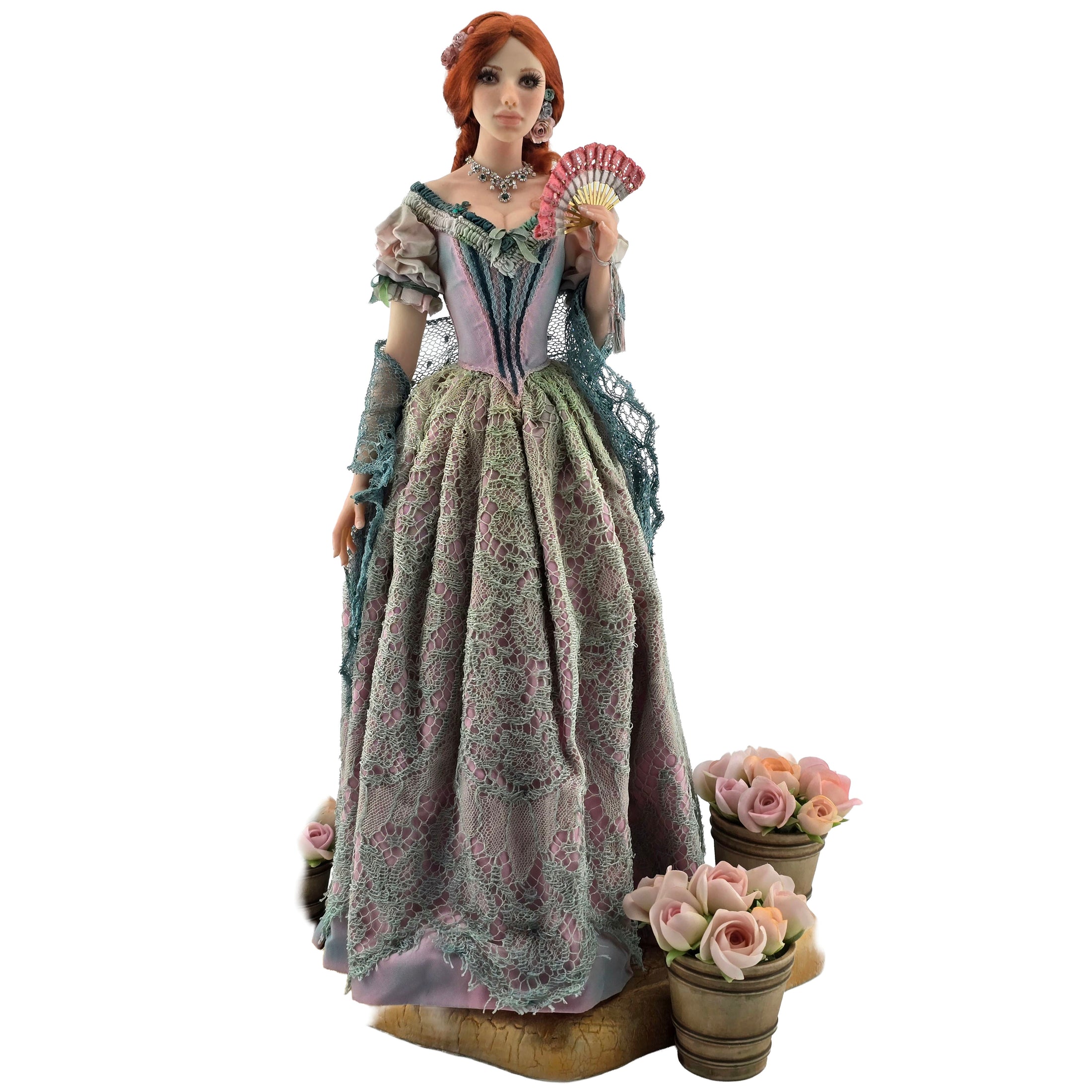 1:6 Scale Elisa Fenoglio At the Ball Porcelain Art Doll with Stand and Flower Pots