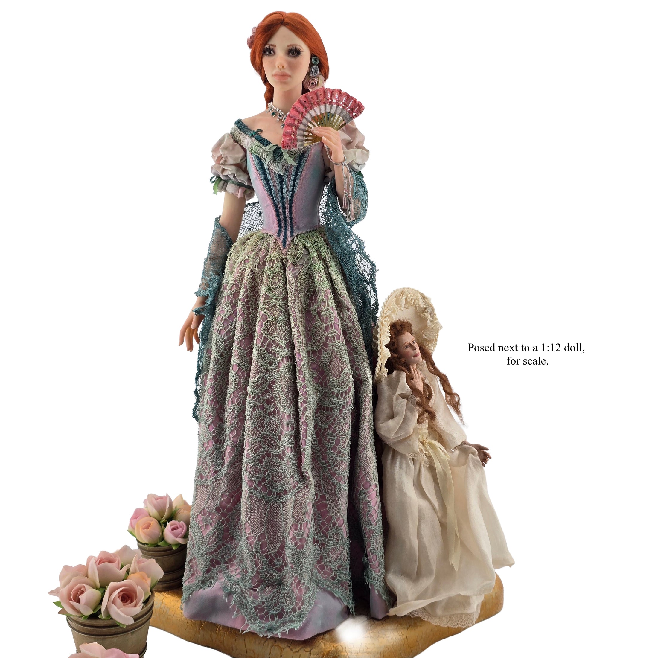 1:6 Scale Elisa Fenoglio At the Ball Porcelain Art Doll with Stand and Flower Pots