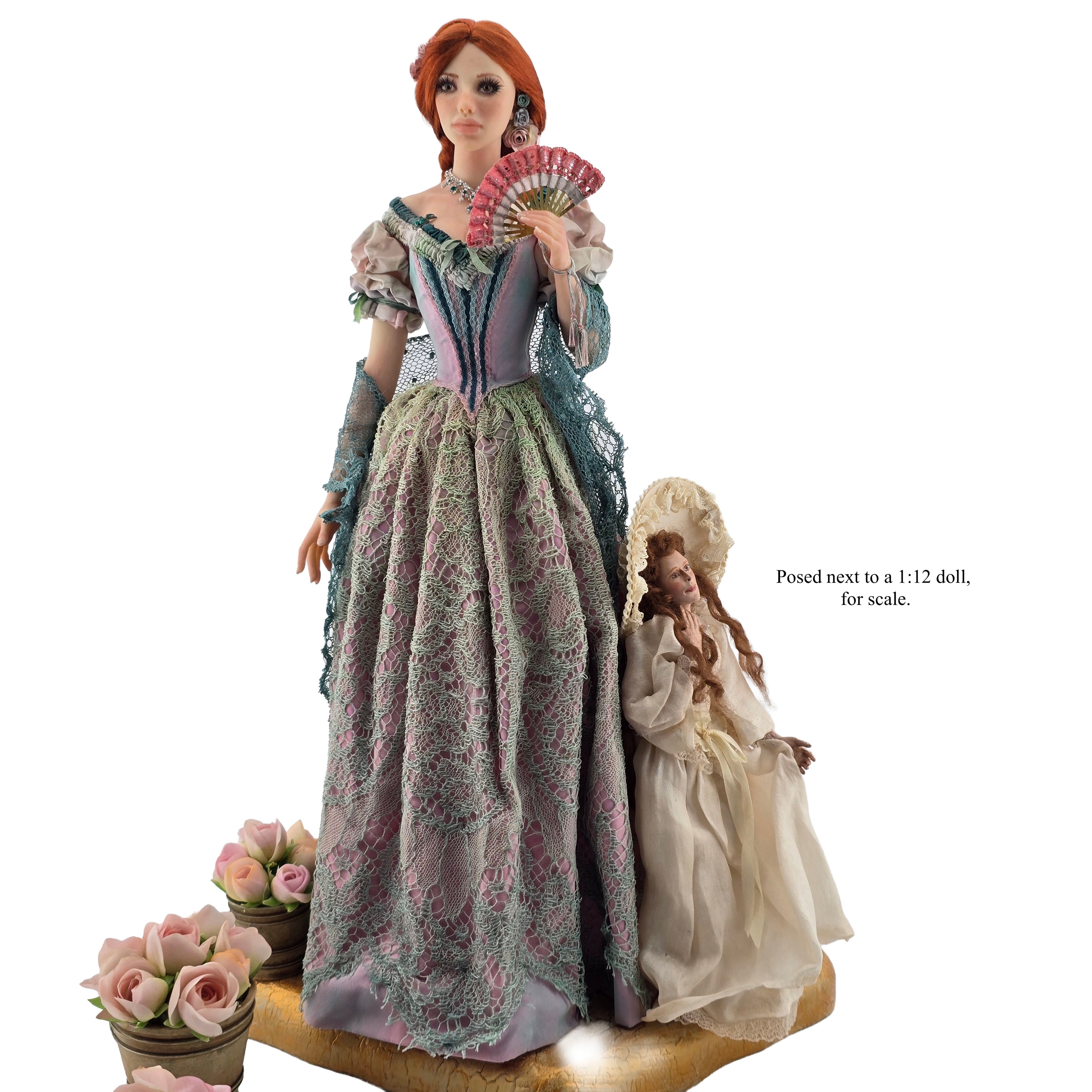 1:6 Scale Elisa Fenoglio At the Ball Porcelain Art Doll with Stand and Flower Pots