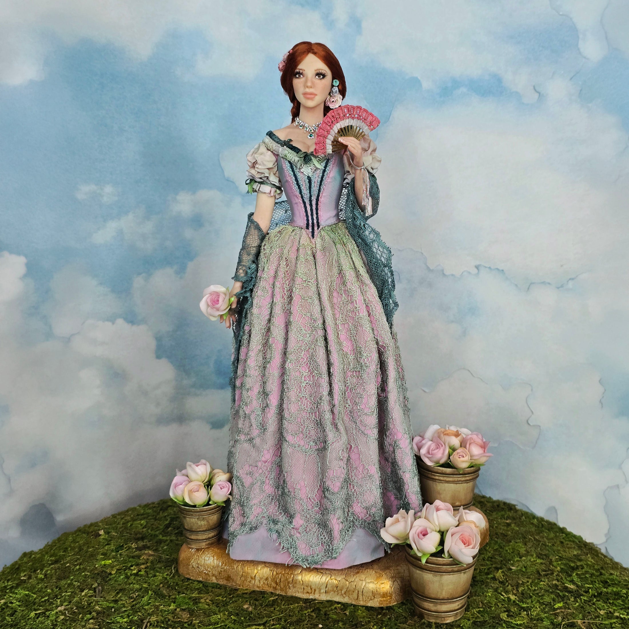 1:6 Scale Elisa Fenoglio At the Ball Porcelain Art Doll with Stand and Flower Pots