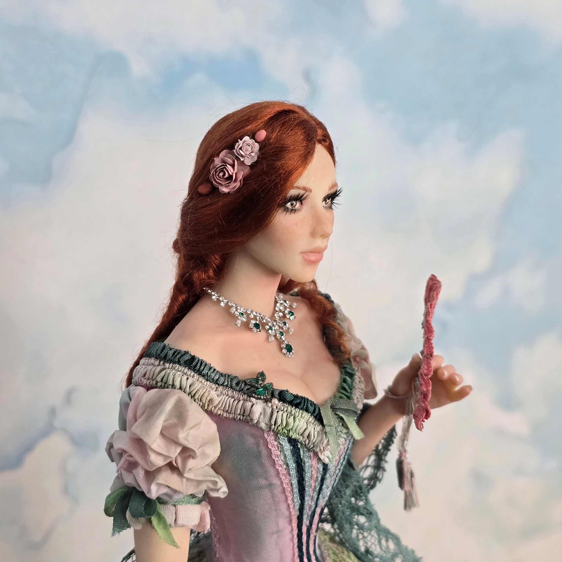 1:6 Scale Elisa Fenoglio At the Ball Porcelain Art Doll with Stand and Flower Pots