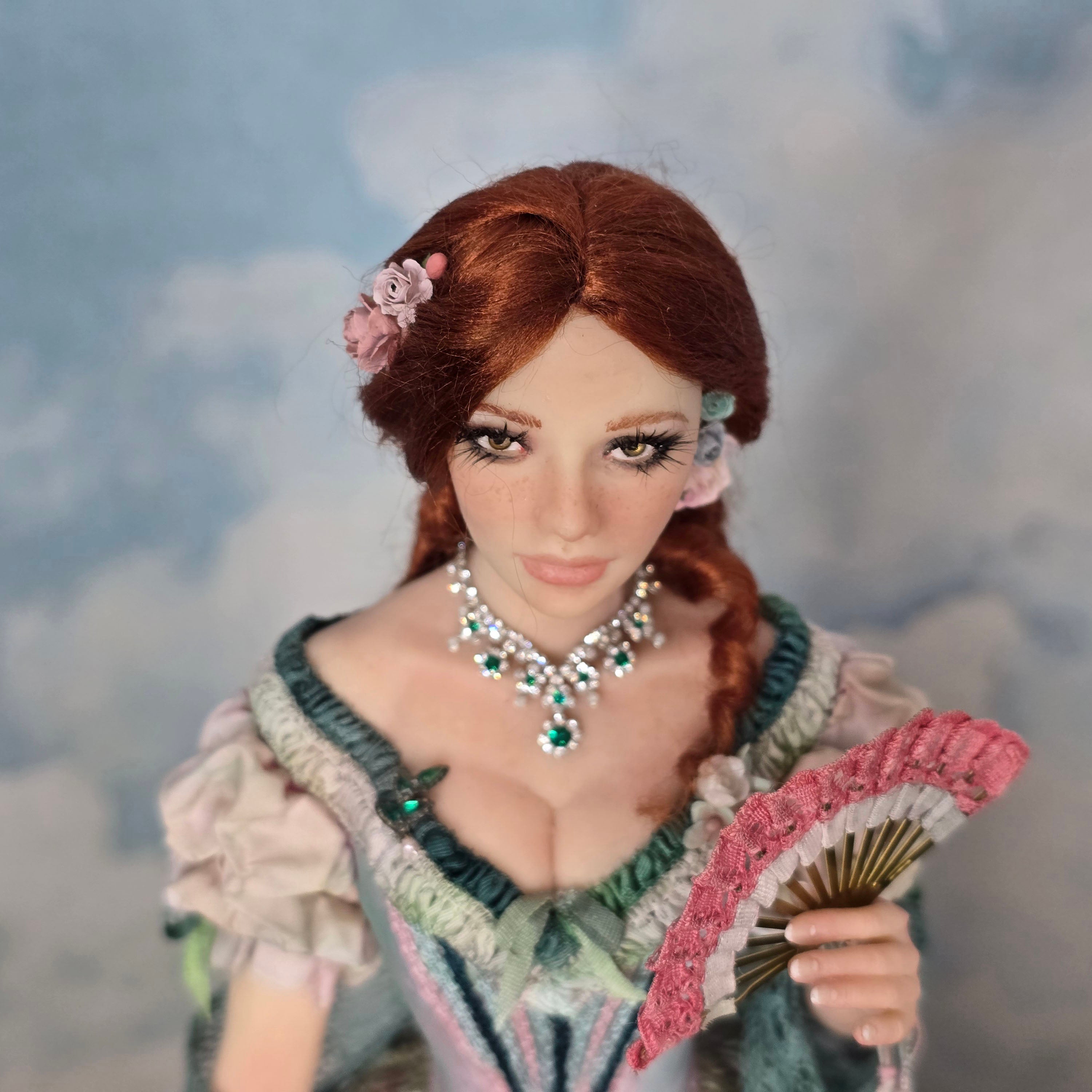 1:6 Scale Elisa Fenoglio At the Ball Porcelain Art Doll with Stand and Flower Pots