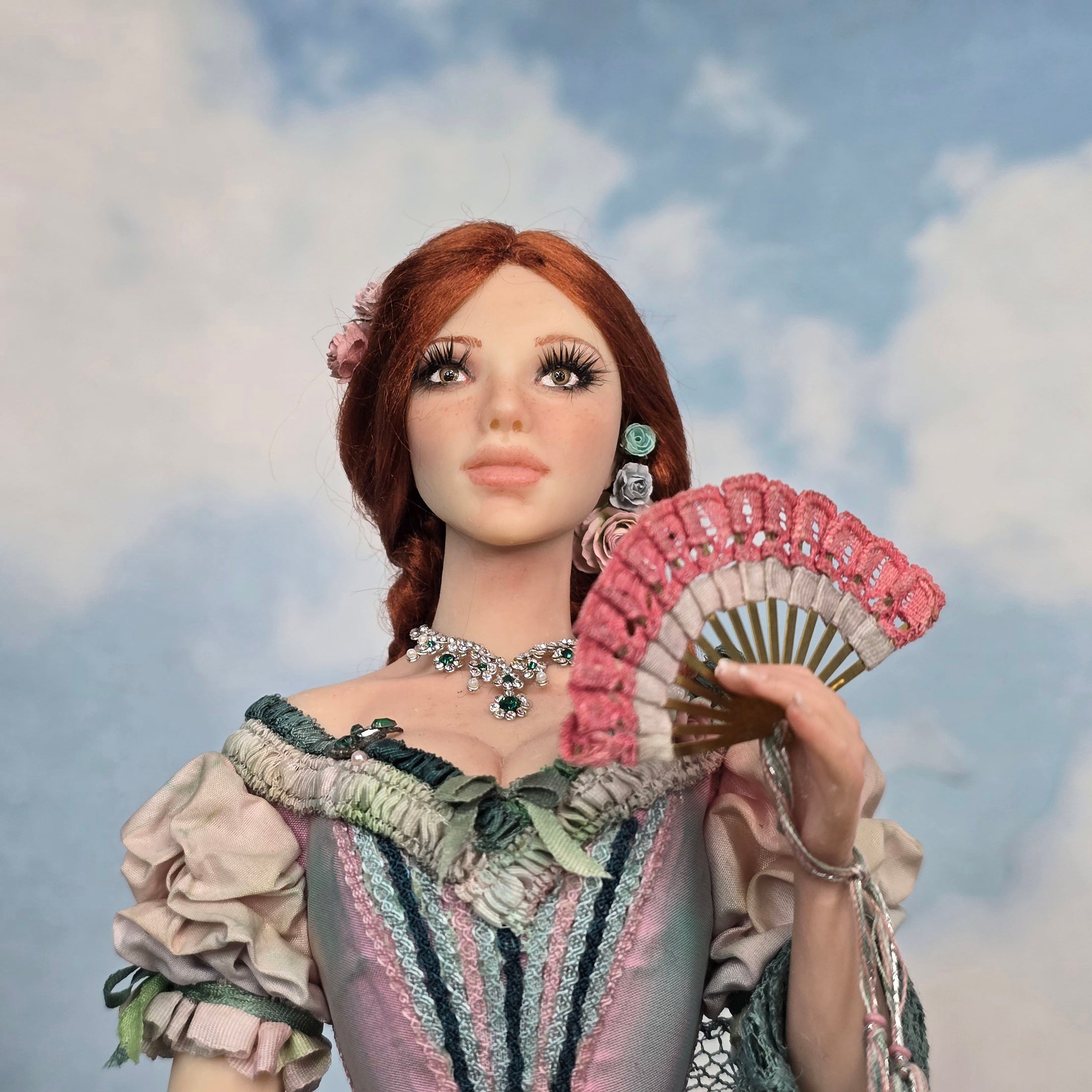1:6 Scale Elisa Fenoglio At the Ball Porcelain Art Doll with Stand and Flower Pots