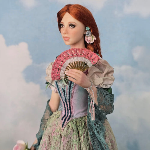 1:6 Scale Elisa Fenoglio At the Ball Porcelain Art Doll with Stand and Flower Pots