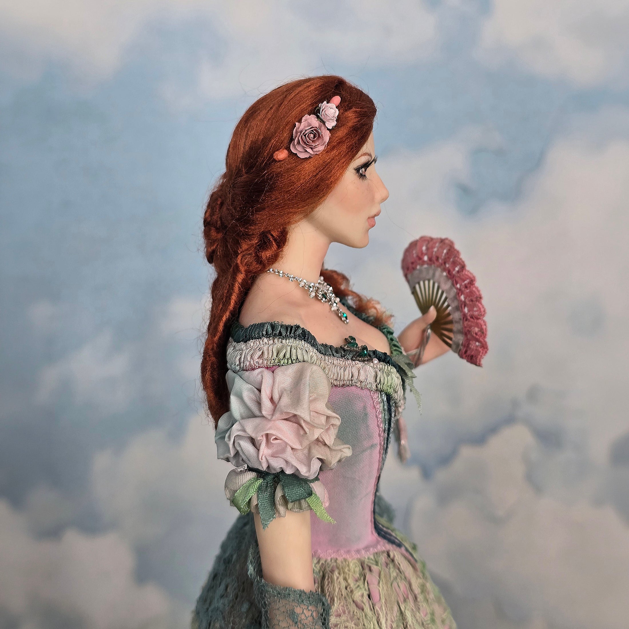 1:6 Scale Elisa Fenoglio At the Ball Porcelain Art Doll with Stand and Flower Pots