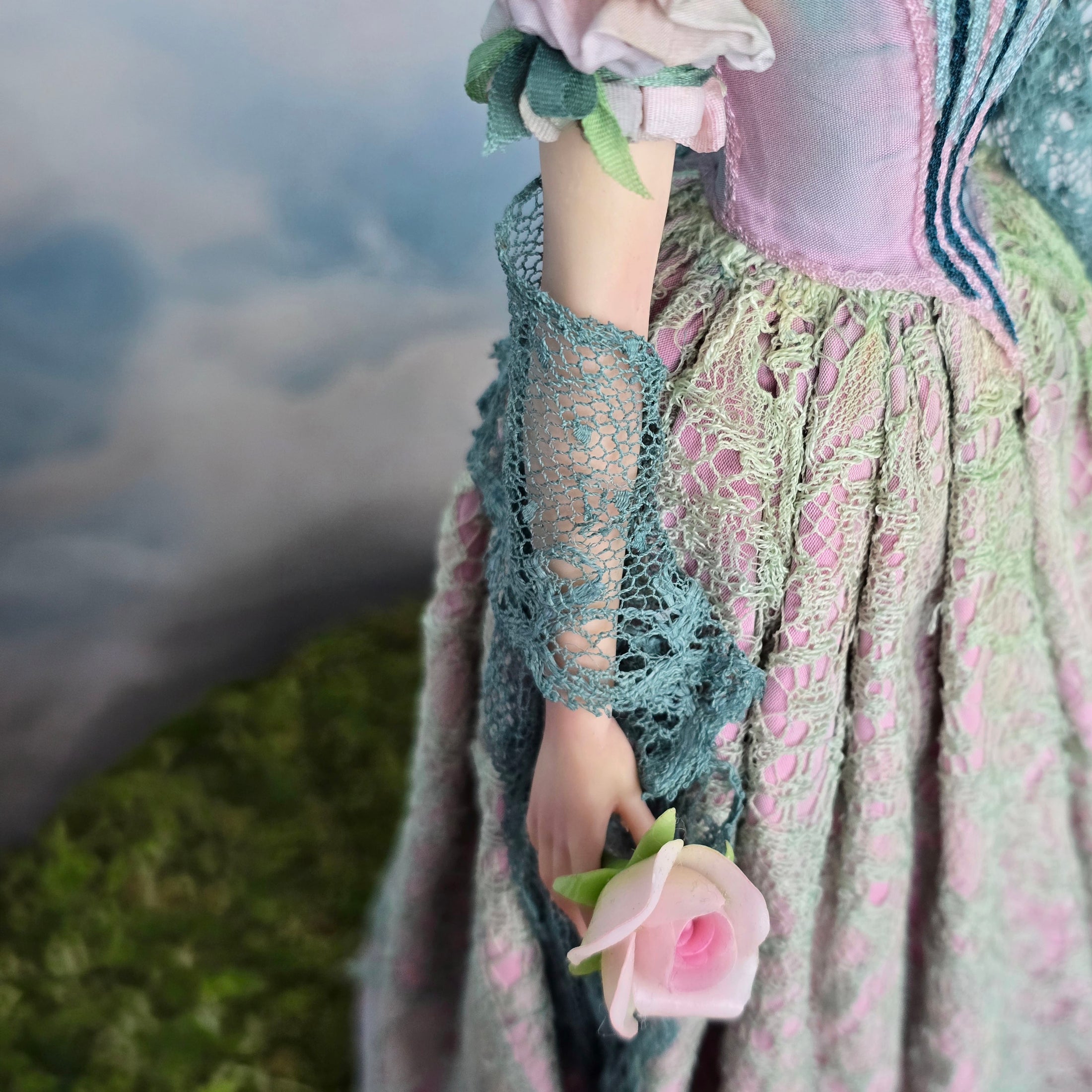 1:6 Scale Elisa Fenoglio At the Ball Porcelain Art Doll with Stand and Flower Pots