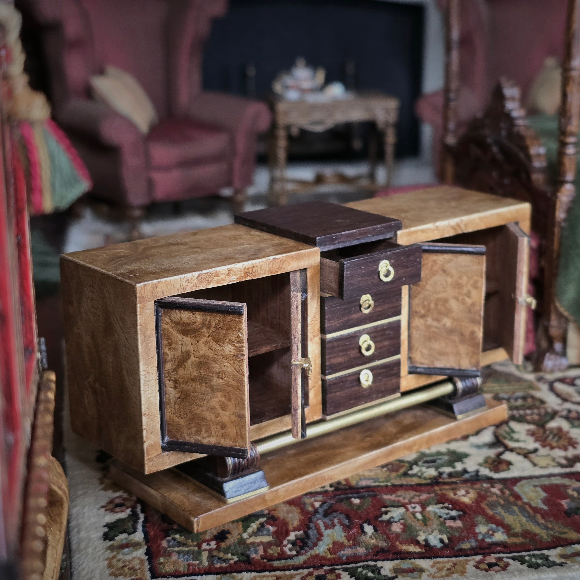 Cristina Noriega Art Deco Burl Wood Sideboard Cabinet Dollhouse Miniature