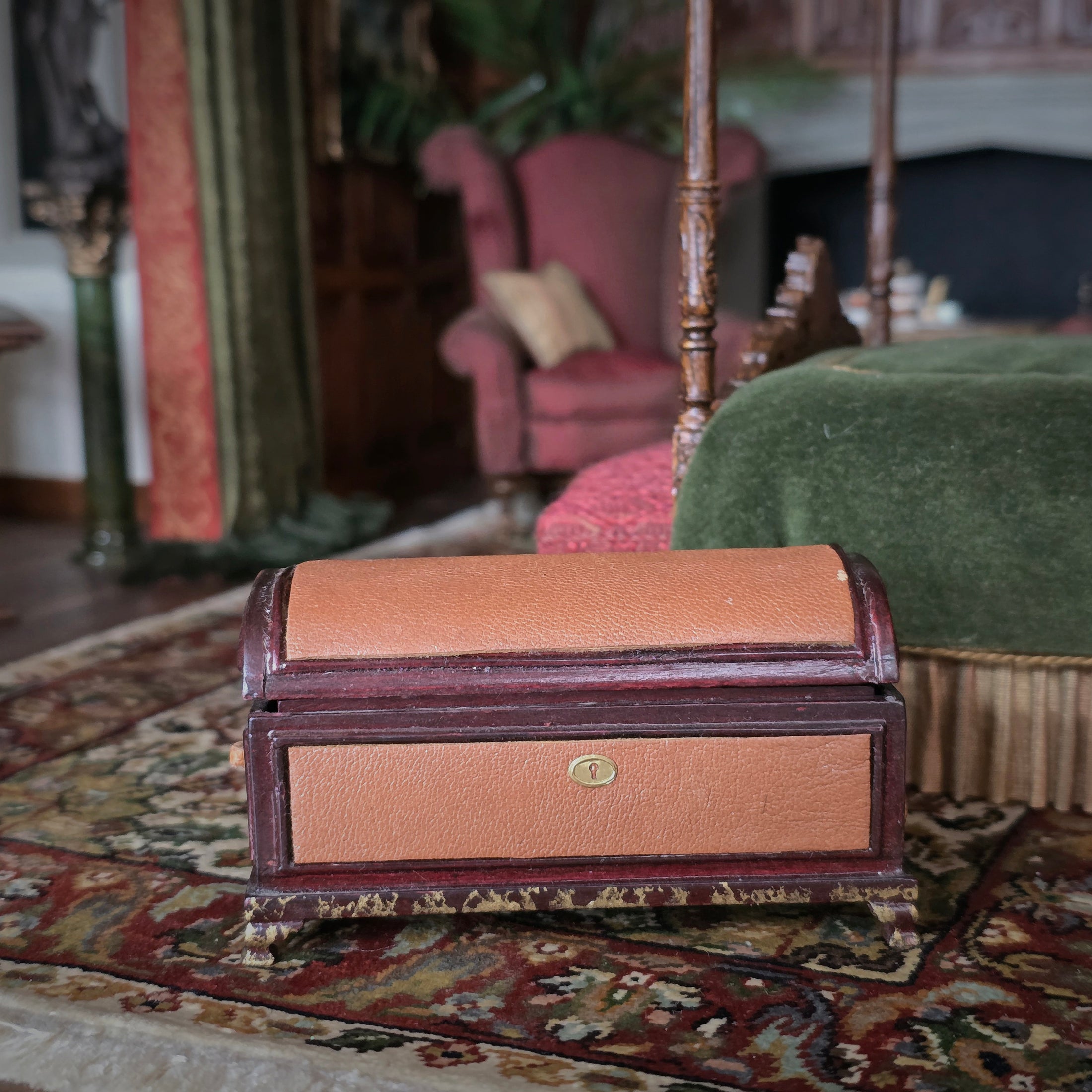 Artisan Dressed Traveler's Box Trunk Vignette with Books & Accessories