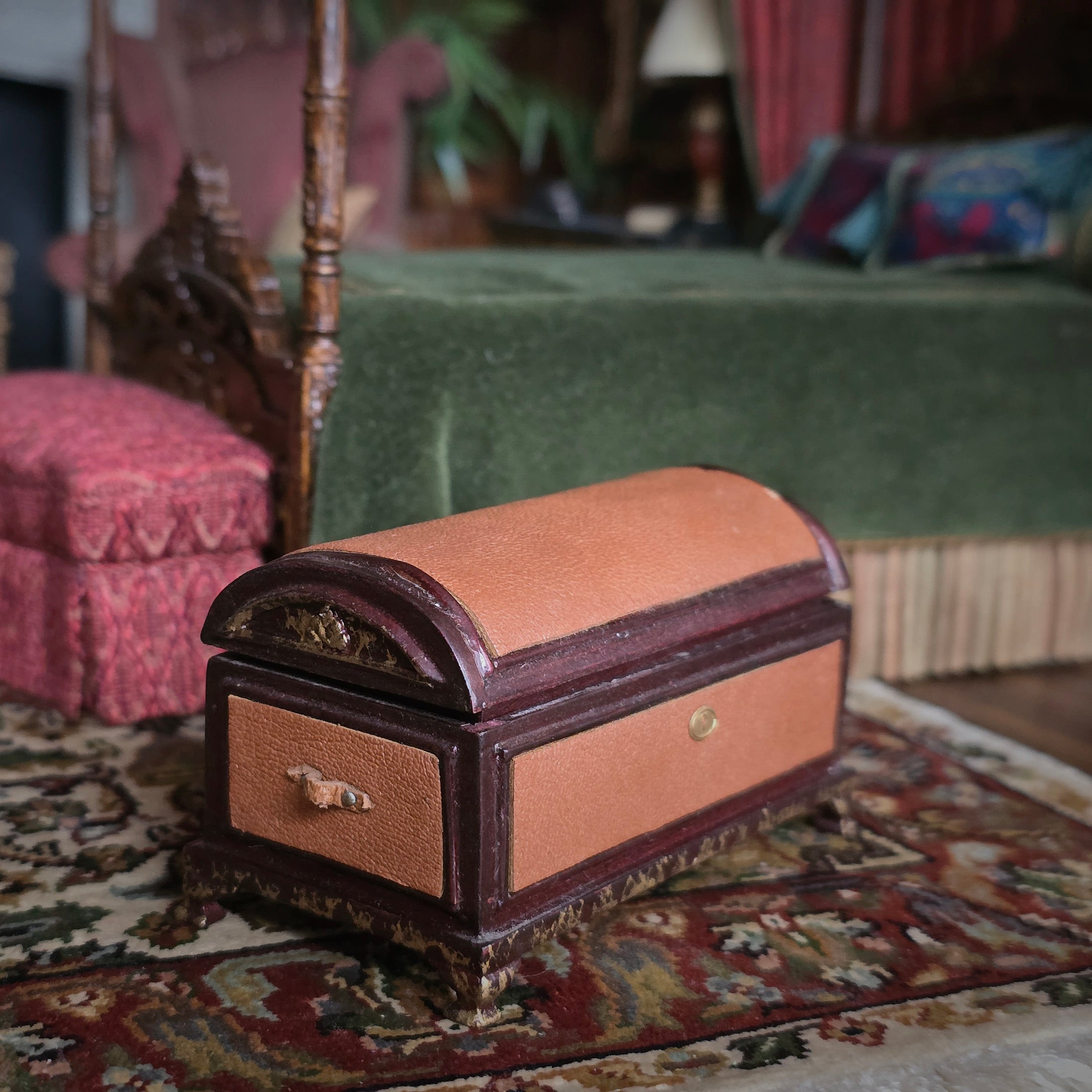 Artisan Dressed Traveler's Box Trunk Vignette with Books & Accessories