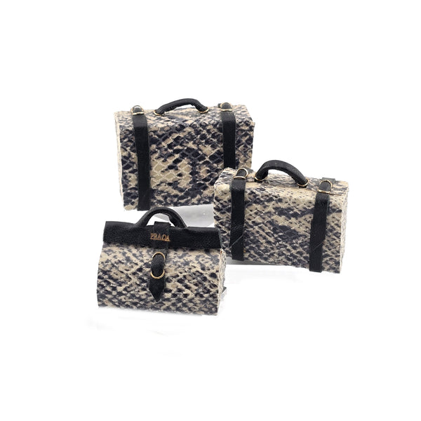 3-Piece Prada Faux Python Snakeskin Luggage Set & Handbag