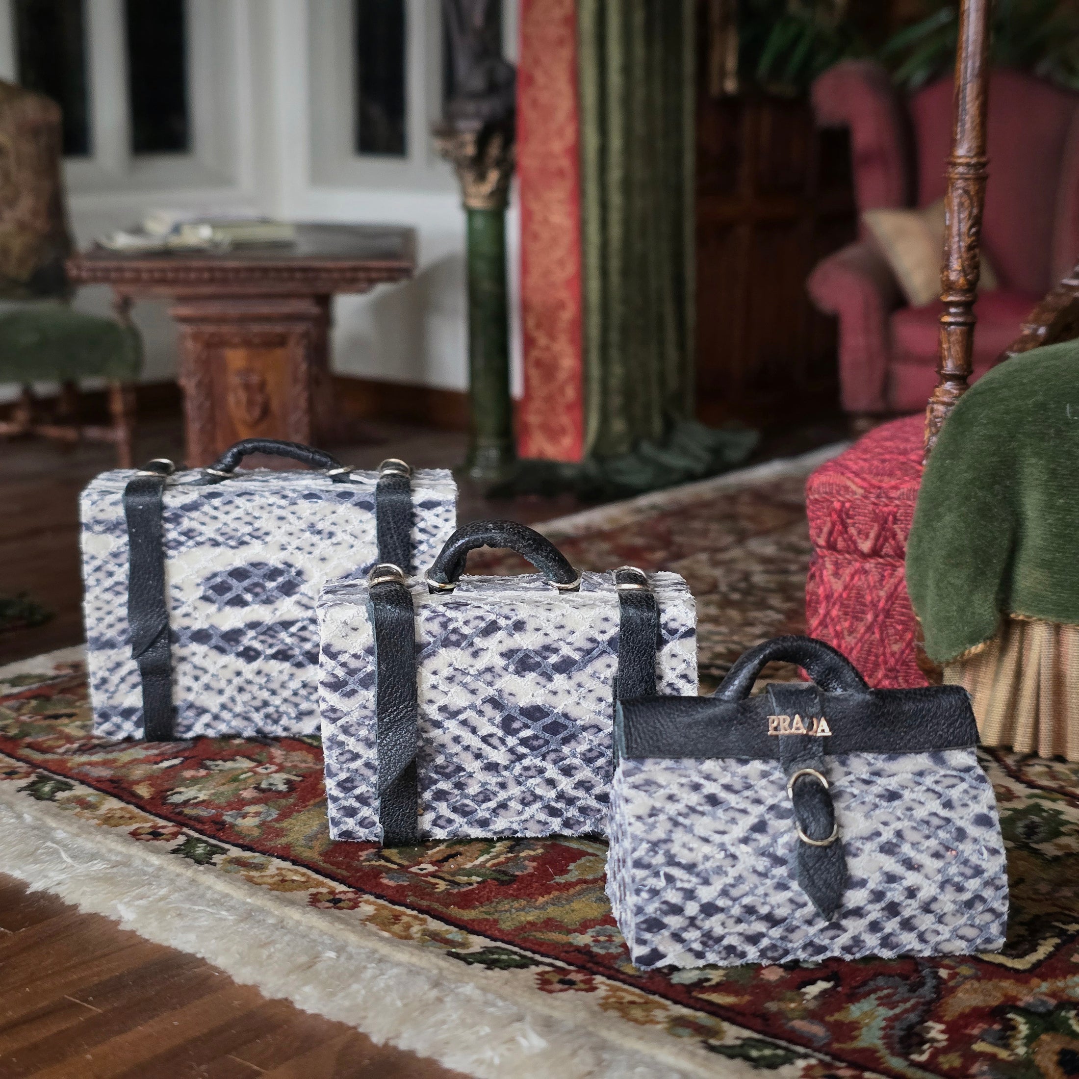 3-Piece Prada Faux Python Snakeskin Luggage Set & Handbag