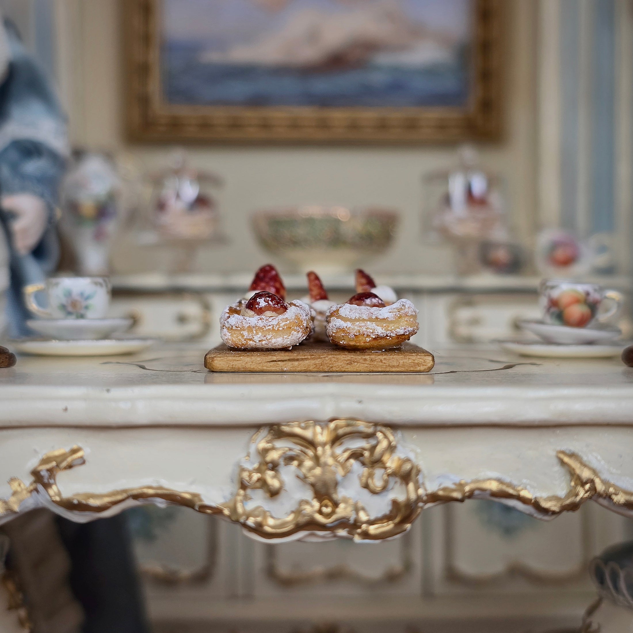 Artisan Miniature Dollhouse Shay Aaron Israel Realistic Pastries on Square Wooden Serving Board
