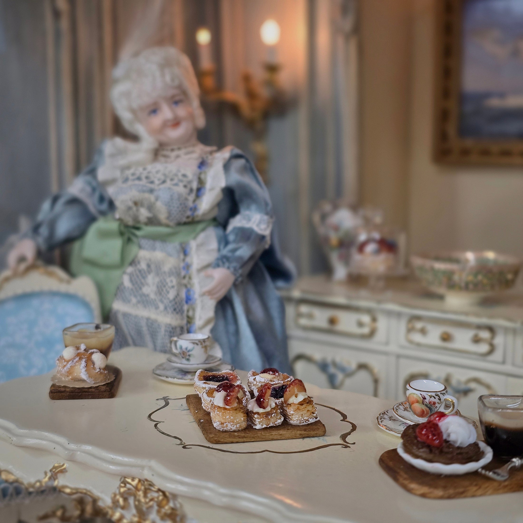 Artisan Miniature Dollhouse Shay Aaron Israel Realistic Pastries on Square Wooden Serving Board