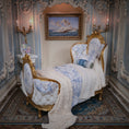 Load image into Gallery viewer, Delicate bedroom with ornate bed, decorative wall sconces, and a painting.
