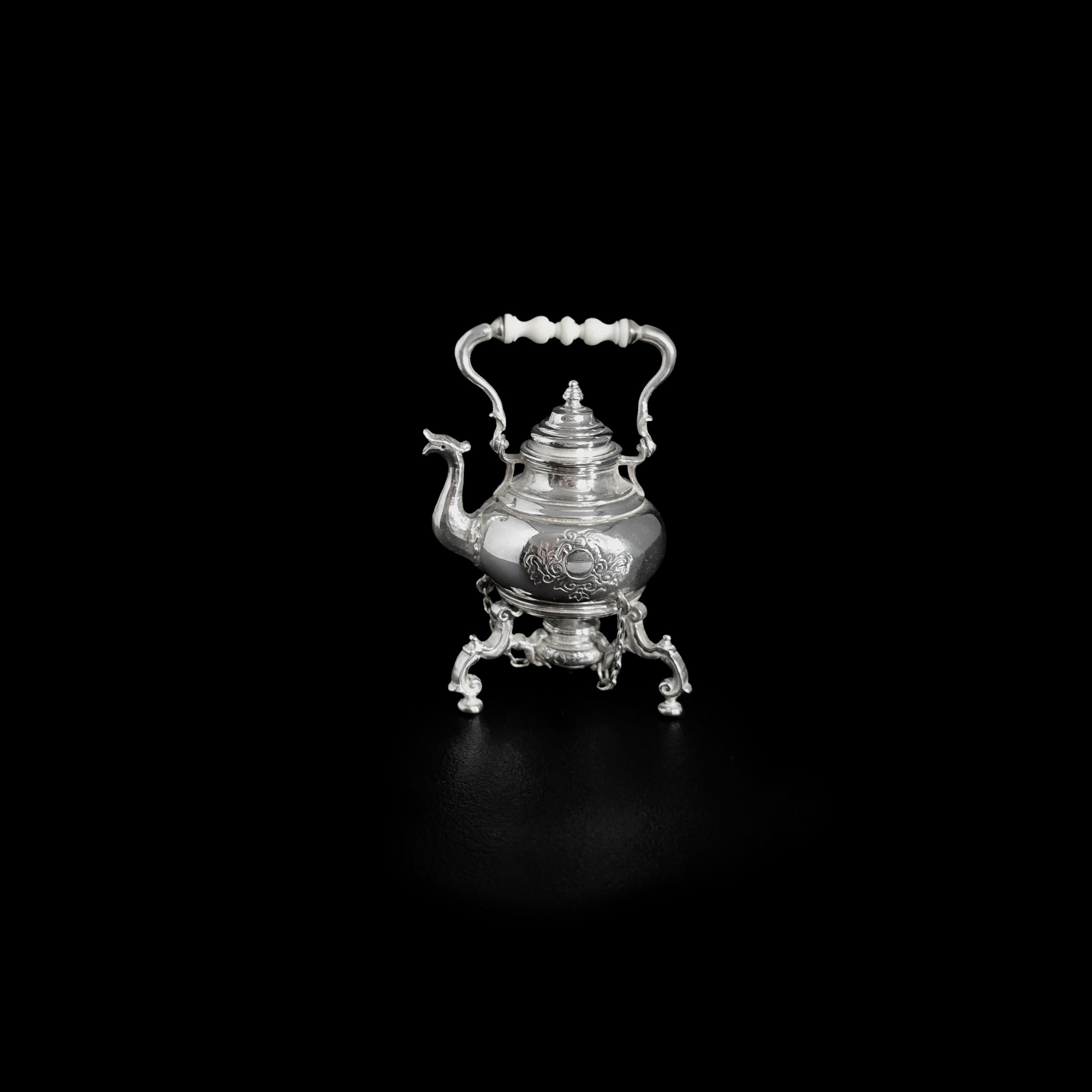 Ornate Elegant Sterling Silver Tea Kettle on Stand by Obadiah Fisher