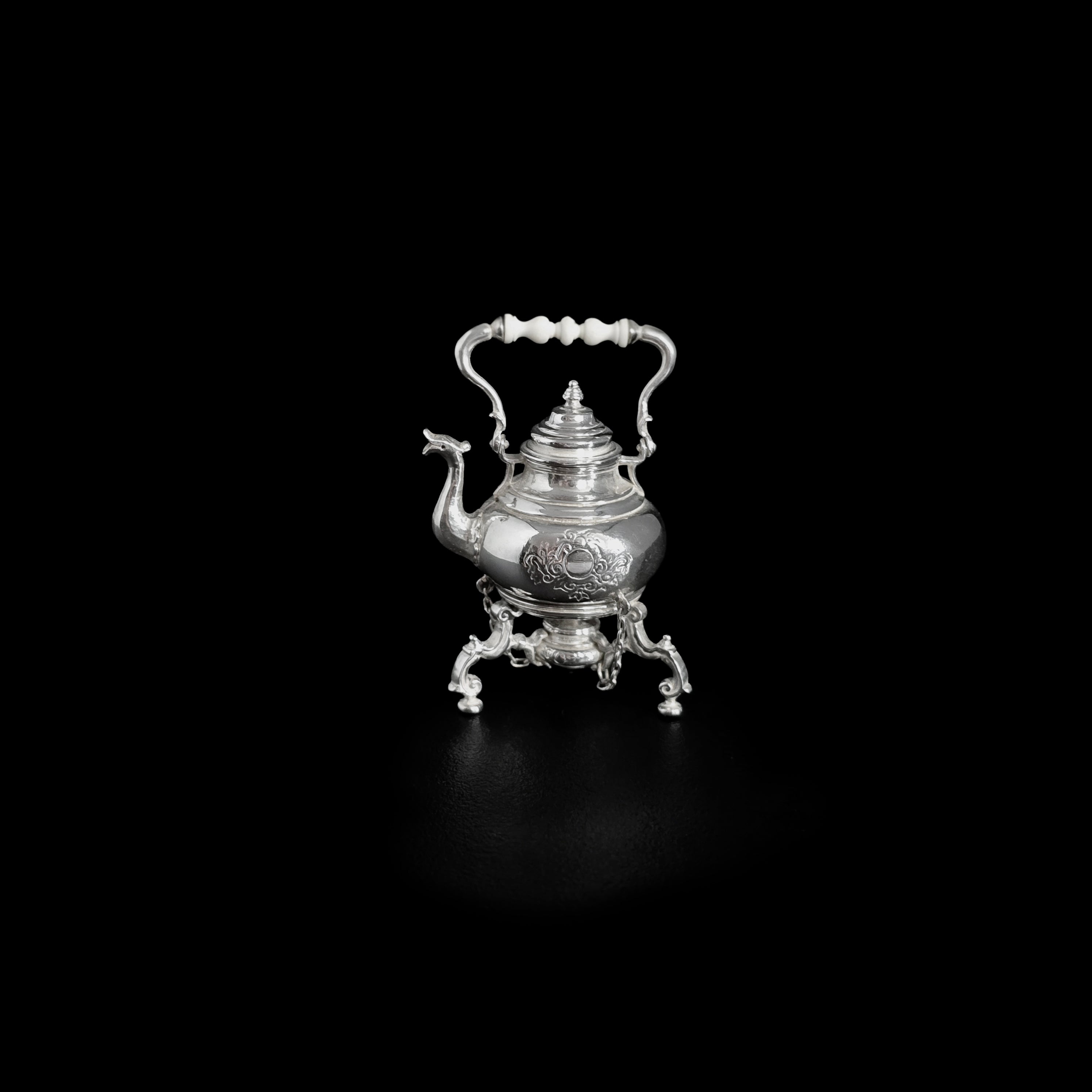 Ornate Elegant Sterling Silver Tea Kettle on Stand by Obadiah Fisher