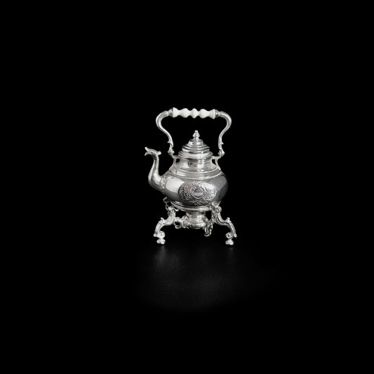 Ornate Elegant Sterling Silver Tea Kettle on Stand by Obadiah Fisher
