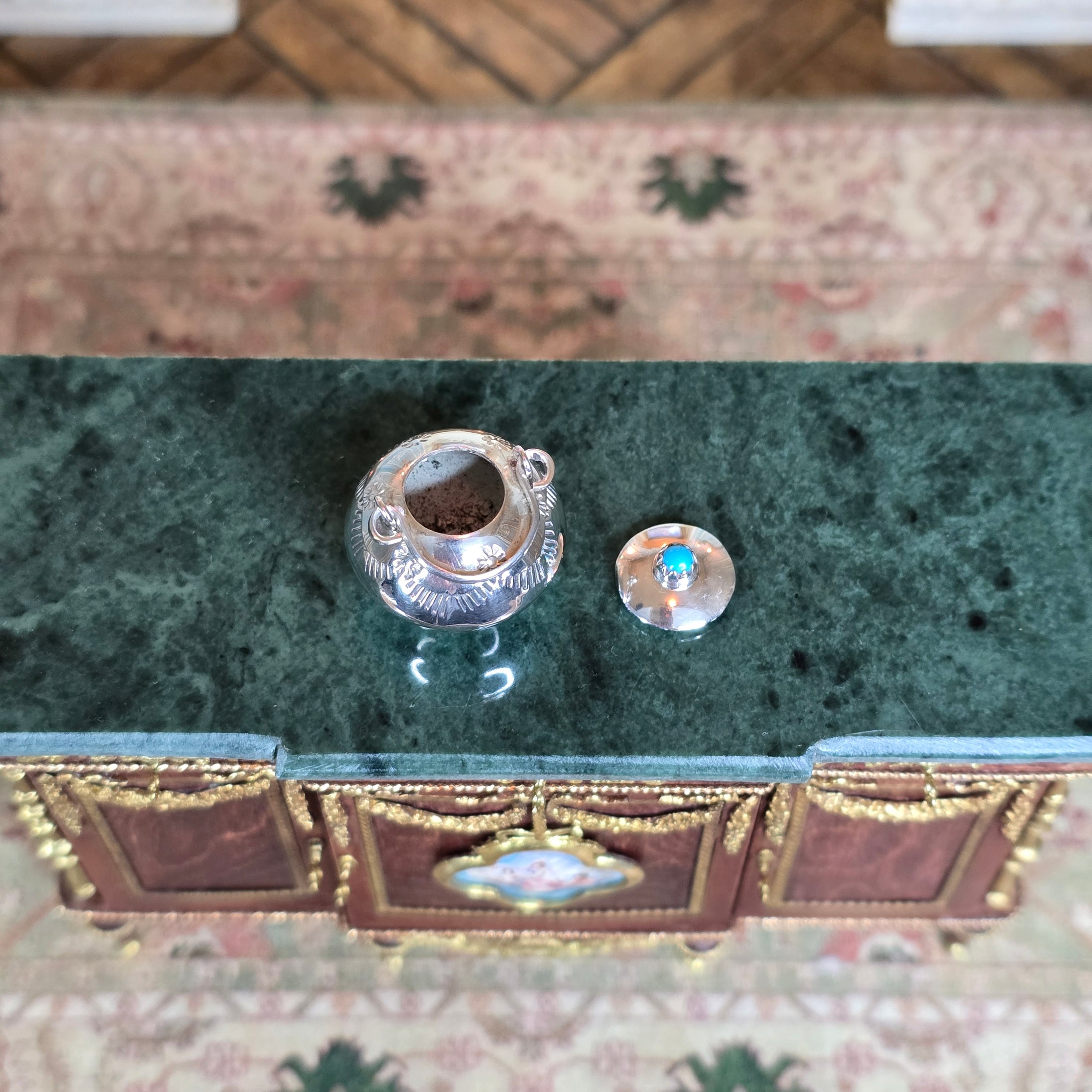 Sterling Silver & Turquoise Miniature Lidded Pot by Elizabeth Whitman