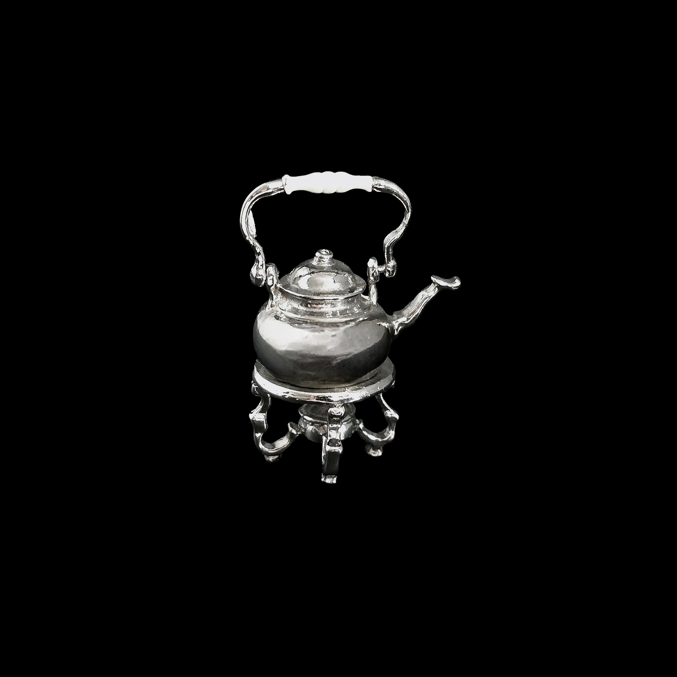 Sterling Silver Victorian Tea Kettle on Stand by Eugene Kupjack