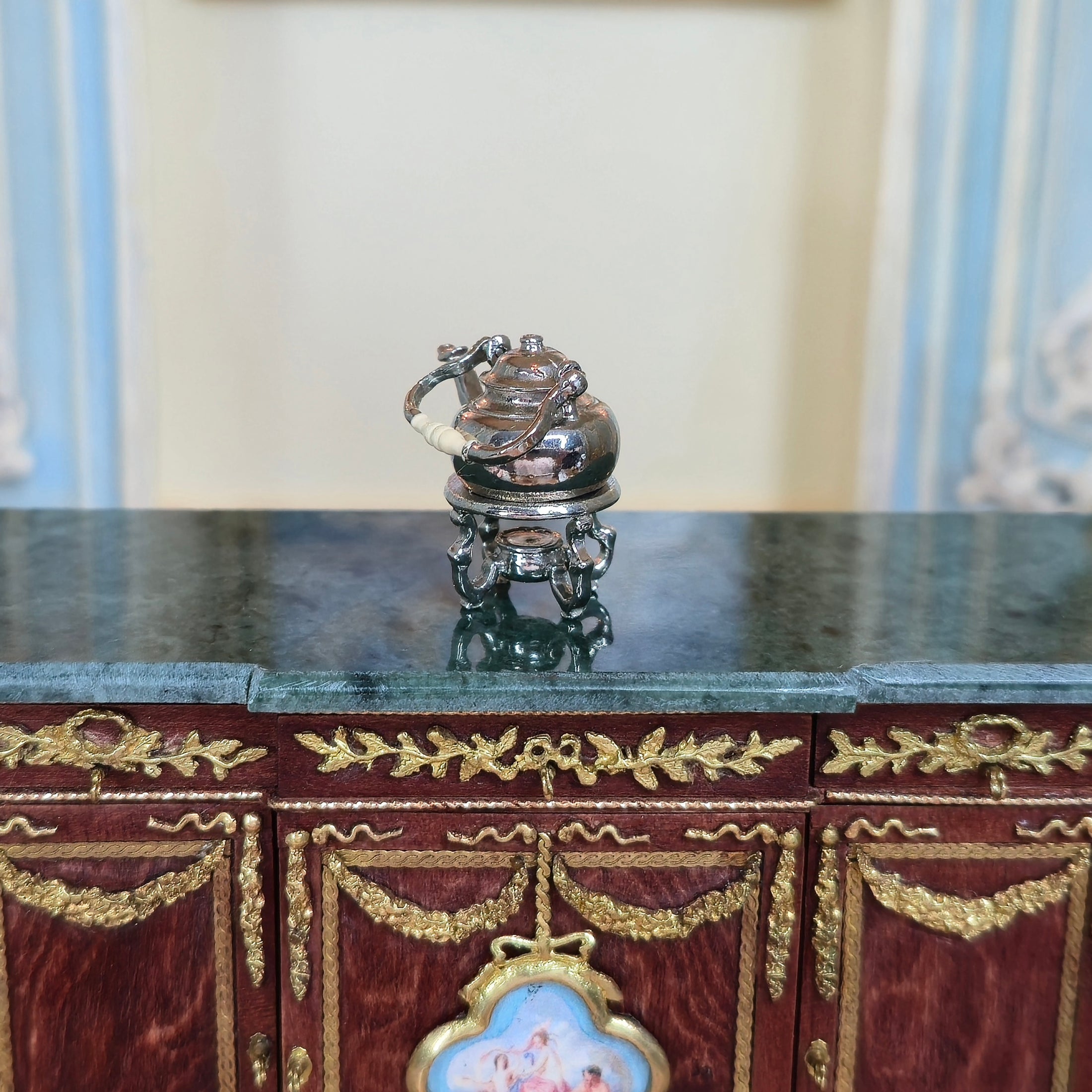 Sterling Silver Victorian Tea Kettle on Stand by Eugene Kupjack